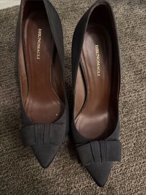 Bruno Magli Black Pointed Toe Bow Pumps